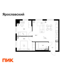 Планировка двухкомнатной(квартира) площадью 53.1 квадратных метров в ЖК “ЖК Ярославский”