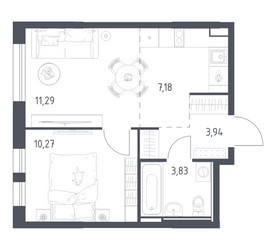 Планировка однокомнатной(квартира) площадью 36.51 квадратных метров в ЖК “ЖК Остафьево”