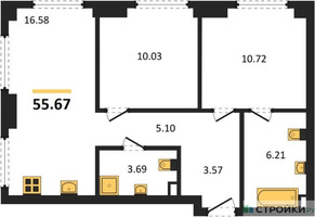 Планировка двухкомнатной(квартира) площадью 55.67 квадратных метров в “ЖК Гранд Фили”