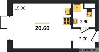 Планировка студии(квартира) площадью 20.6 квадратных метров в ЖК “ЖК Foreville (Форевилль)”