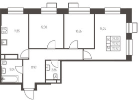 Планировка трехкомнатной(квартира) площадью 70.9 квадратных метров в “ЖК Новая Ивантеевка”