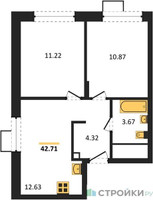 Планировка двухкомнатной(квартира) площадью 42.7 квадратных метров в “ЖК Новоград Павлино”