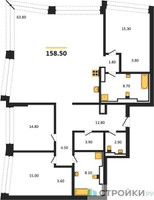 Планировка трехкомнатной(квартира) площадью 158.5 квадратных метров в “ЖК High Life (Хай Лайф)”