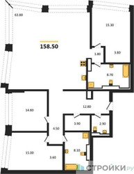 Планировка трехкомнатной(квартира) площадью 158.5 квадратных метров в ЖК “ЖК High Life (Хай Лайф)”