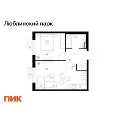 Планировка однокомнатной(квартира) площадью 39.7 квадратных метров в ЖК “ЖК Люблинский парк”