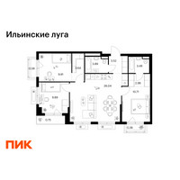 Планировка трехкомнатной(квартира) площадью 75.58 квадратных метров в “ЖК Ильинские луга”