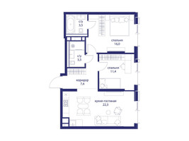 Планировка двухкомнатной(квартира) площадью 63.9 квадратных метров в “ЖК Событие”