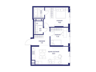 Планировка двухкомнатной(квартира) площадью 63.9 квадратных метров в ЖК “ЖК Событие”