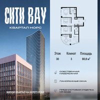 Планировка трехкомнатной(квартира) площадью 80.77 квадратных метров в “ЖК Сити Бэй”