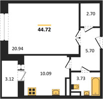 Планировка однокомнатной(квартира) площадью 44.72 квадратных метров в “ЖК Преображенская Площадь”