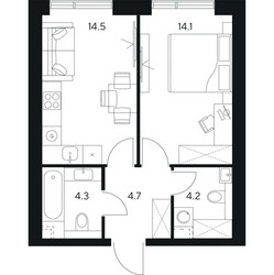 Планировка однокомнатной(квартира) площадью 41.8 квадратных метров в ЖК “ЖК NEXUS by Akvilon (Нексус от Аквилон)”