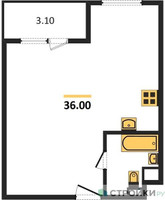 Планировка студии(квартира) площадью 36 квадратных метров в “ЖК Sydney City (Сидней Сити)”