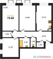 Планировка трехкомнатной(квартира) площадью 73.6 квадратных метров в “ЖК Видный берег 2”