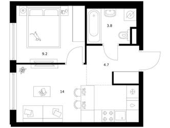 Планировка однокомнатной(квартира) площадью 31.7 квадратных метров в ЖК “ЖК Москворечье”