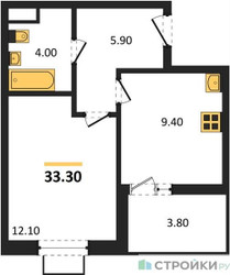 Планировка однокомнатной(квартира) площадью 33.3 квадратных метров в ЖК “ЖК Прокшино”