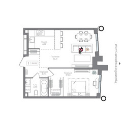 Планировка однокомнатной(квартира) площадью 56.08 квадратных метров в ЖК “ЖК Преображенская Площадь”