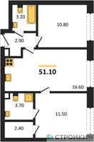 Планировка двухкомнатной(квартира) площадью 51.1 квадратных метров в “ЖК ЗИЛАРТ”