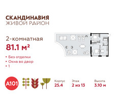 Планировка двухкомнатной(квартира) площадью 81.1 квадратных метров в “ЖК Скандинавия”