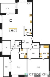 Планировка двухкомнатной(квартира) площадью 139.7 квадратных метров в ЖК “ЖК Luzhniki Collection (Коллекция Лужники)”