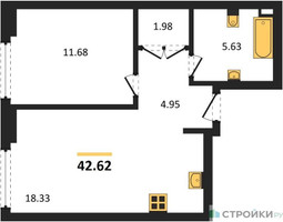 Планировка однокомнатной(квартира) площадью 42.62 квадратных метров в “ЖК Гранд Фили”
