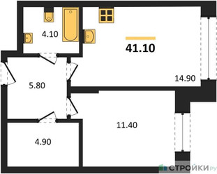 Планировка однокомнатной(квартира) площадью 41.1 квадратных метров в ЖК “ЖК Первый Московский”