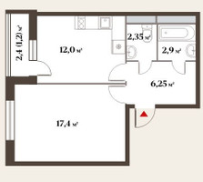 Планировка однокомнатной(квартира) площадью 43.4 квадратных метров в “ЖК Миниполис Восемь кленов”