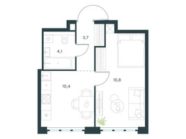 Планировка однокомнатной(квартира) площадью 34 квадратных метров в “ЖК Level Южнопортовая”
