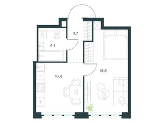 Планировка однокомнатной(квартира) площадью 34 квадратных метров в ЖК “ЖК Level Южнопортовая”