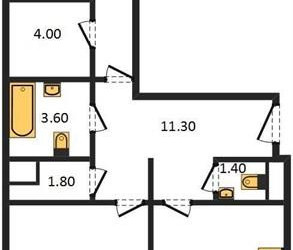 Планировка двухкомнатной(квартира) площадью 65.3 квадратных метров в ЖК “ЖК Первый Лермонтовский”