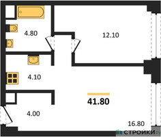 Планировка однокомнатной(квартира) площадью 41.8 квадратных метров в “ЖК Voice Towers (Войс Тауэрс)”