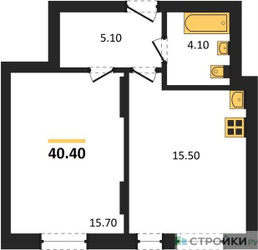 Планировка однокомнатной(квартира) площадью 40.4 квадратных метров в ЖК “ЖК Переделкино Ближнее”