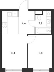 Планировка однокомнатной(квартира) площадью 33.2 квадратных метров в ЖК “ЖК Форевиль”