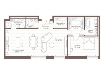 Планировка однокомнатной(квартира) площадью 105.9 квадратных метров в ЖК “Жилой дом Кло 17”