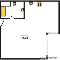 Планировка однокомнатной(апартаменты) площадью 54 квадратных метров в “ЖК Nametkin Tower (Наметкин Тауэр)”
