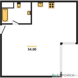 Планировка однокомнатной(апартаменты) площадью 54 квадратных метров в ЖК “ЖК Nametkin Tower (Наметкин Тауэр)”