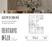 Планировка трехкомнатной(квартира) площадью 172.4 квадратных метров в “ЖК Береговой-2”