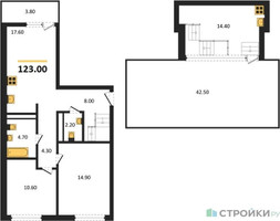 Планировка двухкомнатной(квартира) площадью 123 квадратных метров в “ЖК Первый квартал”
