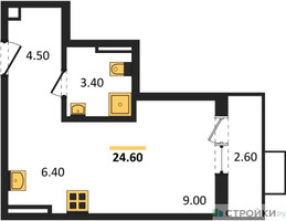 Планировка студии(квартира) площадью 24.6 квадратных метров в “ЖК Бунинские кварталы”