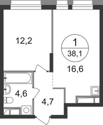 Планировка однокомнатной(квартира) площадью 38.1 квадратных метров в ЖК “ЖК Первый Московский”