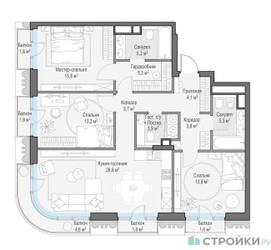 Планировка трехкомнатной(квартира) площадью 105.97 квадратных метров в ЖК “Квартал Тишинский Бульвар”