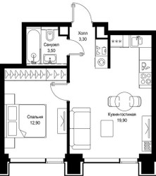 Планировка однокомнатной(квартира) площадью 39.6 квадратных метров в ЖК “Мультиквартал СИТИДЗЕН”