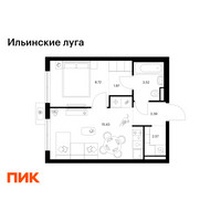Планировка однокомнатной(квартира) площадью 34.6 квадратных метров в “ЖК Ильинские луга”