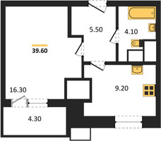 Планировка однокомнатной(квартира) площадью 39.6 квадратных метров в “ЖК Парк Легенд 2”