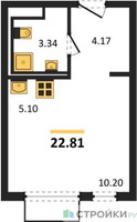 Планировка студии(квартира) площадью 22.81 квадратных метров в “ЖК Пригород Лесное”
