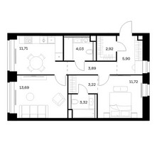 Планировка двухкомнатной(квартира) площадью 60.4 квадратных метров в “ЖК НОВА”