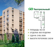 Планировка трехкомнатной(квартира) площадью 95.1 квадратных метров в “ЖК G3 Театральный”