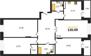 Планировка 4+ комнатной(квартира) площадью 120.09 квадратных метров в “ЖК Преображенская Площадь”