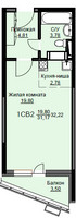 Планировка студии(квартира) площадью 32.6 квадратных метров в “ЖК Соболевка”