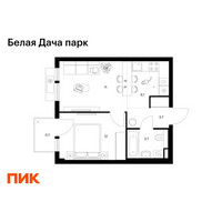 Планировка однокомнатной(квартира) площадью 37.2 квадратных метров в “ЖК Белая Дача парк”