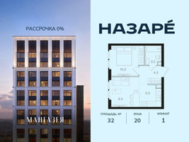 Планировка однокомнатной(квартира) площадью 32 квадратных метров в “ЖК НАЗАРÉ (Мангазея в Богородском)”